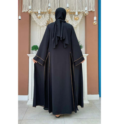 Modefa Abaya Modest Muslim Woman's Layered Sleeves Two Piece Abaya - 3873 Black