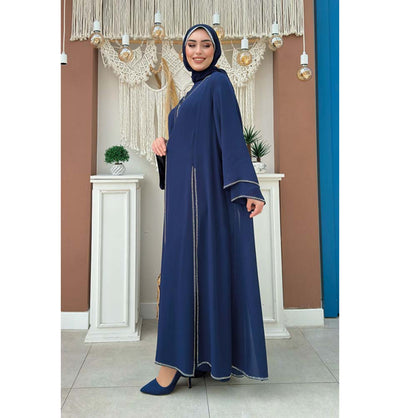Modefa Abaya Modest Muslim Woman's Layered Sleeves Two Piece Abaya - 3873 Navy Blue