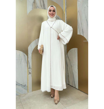 Modefa Abaya Modest Muslim Woman's Layered Sleeves Two Piece Abaya - 3873 White