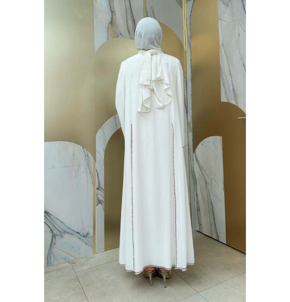 Modefa Abaya Modest Muslim Woman's Layered Sleeves Two Piece Abaya - 3873 White