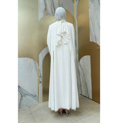 Modefa Abaya Modest Muslim Woman's Layered Sleeves Two Piece Abaya - 3873 White