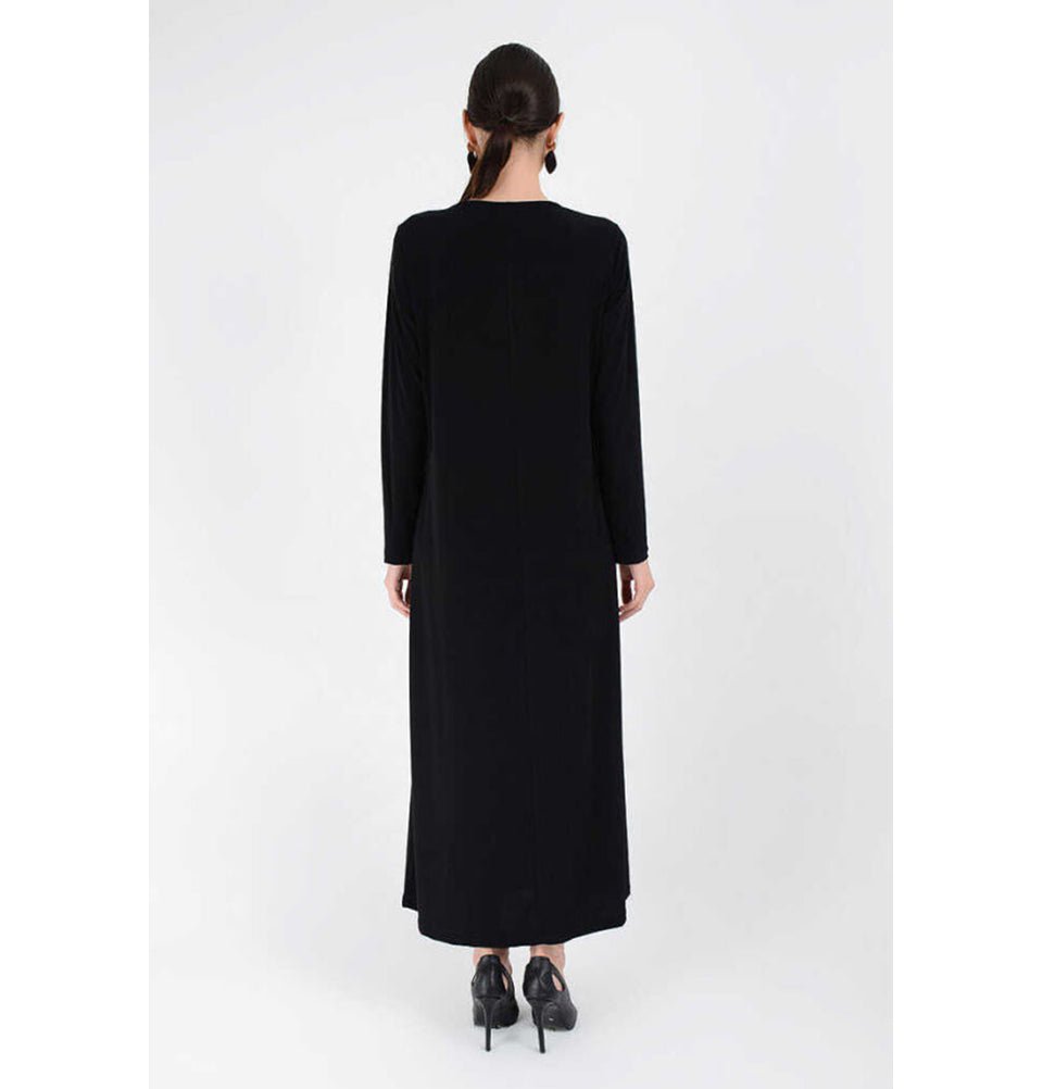 Modefa Abaya Modest Muslim Woman's Long sleeve Slip Abaya - Black