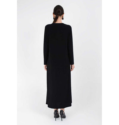 Modefa Abaya Modest Muslim Woman's Long sleeve Slip Abaya - Black
