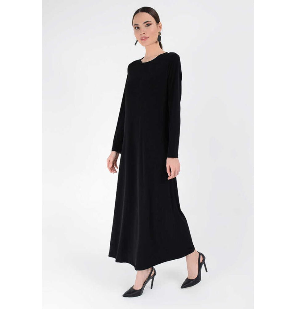 Modefa Abaya Modest Muslim Woman's Long sleeve Slip Abaya - Black
