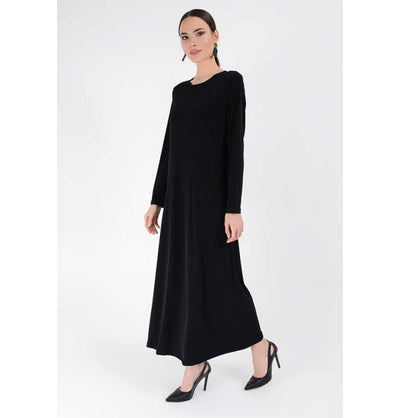 Modefa Abaya Modest Muslim Woman's Long sleeve Slip Abaya - Black