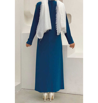 Modefa Abaya Modest Muslim Woman's Long sleeve Slip Abaya - Blue