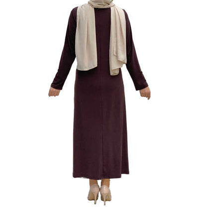Modefa Abaya Modest Muslim Woman's Long sleeve Slip Abaya - Brown