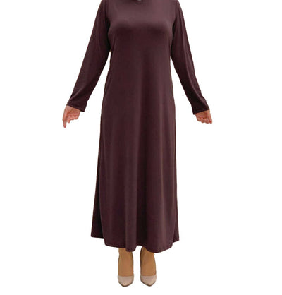Modefa Abaya Modest Muslim Woman's Long sleeve Slip Abaya - Brown