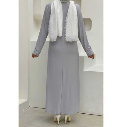 Modefa Abaya Modest Muslim Woman's Long sleeve Slip Abaya - Grey