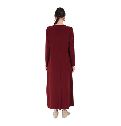 Modefa Abaya Modest Muslim Woman's Long sleeve Slip Abaya - Red