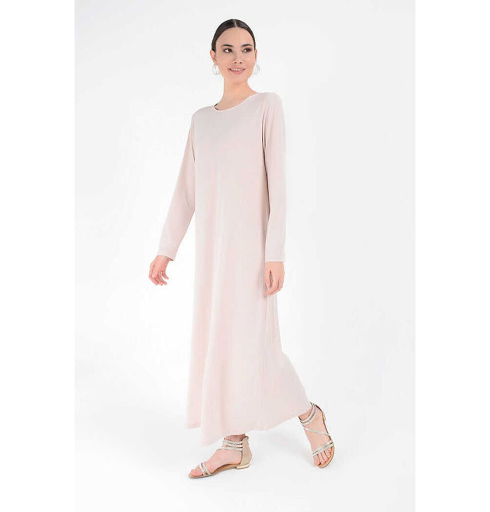 Modefa Abaya Modest Muslim Woman's Long sleeve Slip Abaya - Sandy Beige