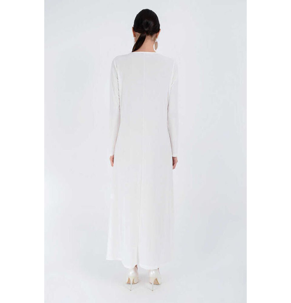 Modefa Abaya Modest Muslim Woman's Long sleeve Slip Abaya - White