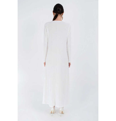 Modefa Abaya Modest Muslim Woman's Long sleeve Slip Abaya - White
