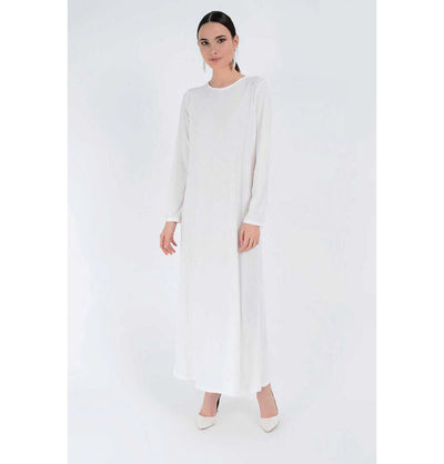 Modefa Abaya Modest Muslim Woman's Long sleeve Slip Abaya - White