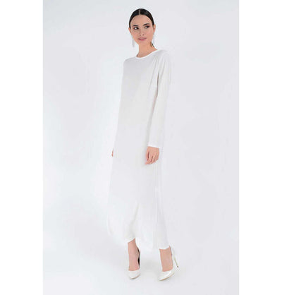 Modefa Abaya Modest Muslim Woman's Long sleeve Slip Abaya - White