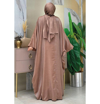 Modefa Abaya Modest Muslim Woman's Luxe Silk Kimono Two Piece Abaya - 8497 Mink