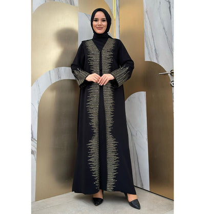 Modefa Abaya Modest Muslim Woman's Sequins Two Piece Abaya - 8498 Black