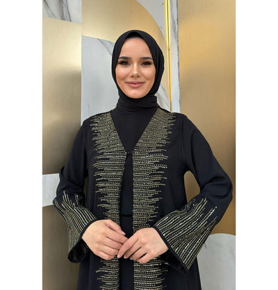 Modefa Abaya Modest Muslim Woman's Sequins Two Piece Abaya - 8498 Black