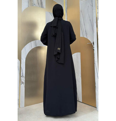 Modefa Abaya Modest Muslim Woman's Sequins Two Piece Abaya - 8498 Black