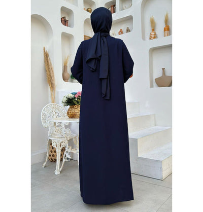 Modefa Abaya Modest Muslim Woman's Sequins Two Piece Abaya - 8498 Navy Blue