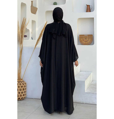 Modefa Abaya Modest Muslim Woman's Two Piece Butterfly Abaya with Silver Sequins - 8499 - Black