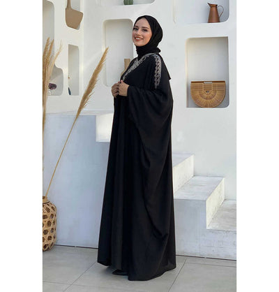 Modefa Abaya Modest Muslim Woman's Two Piece Butterfly Abaya with Silver Sequins - 8499 - Black