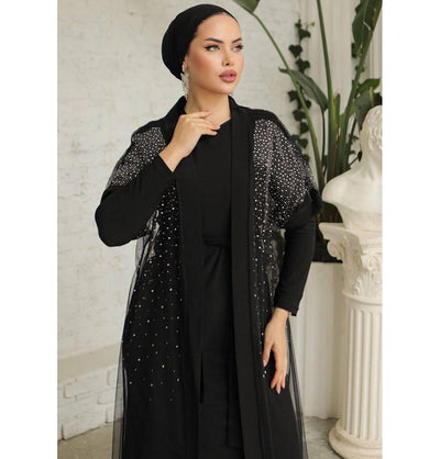 Modefa Abaya Modest Muslim Woman Starlight Sheer Overlay Abaya - 3355 Black