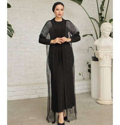 Modefa Abaya Modest Muslim Woman Starlight Sheer Overlay Abaya - 3355 Black