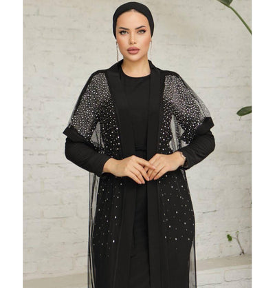 Modefa Abaya Modest Muslim Woman Starlight Sheer Overlay Abaya - 3355 Black