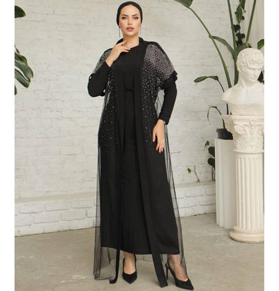 Modefa Abaya Modest Muslim Woman Starlight Sheer Overlay Abaya - 3355 Black