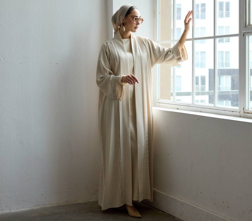 Modefa Abaya Modest Muslim Women's Classy Chic Open Abaya - Beige