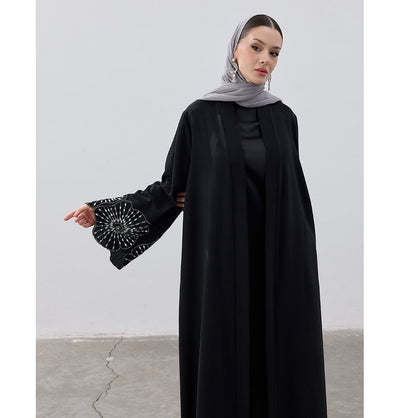 Modefa Abaya Modest Muslim Women's Crystal Burst Open Abaya - Black