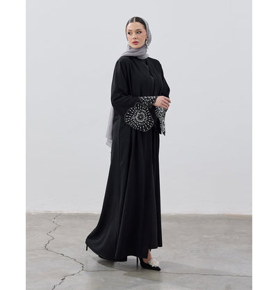 Modefa Abaya Modest Muslim Women's Crystal Burst Open Abaya - Black
