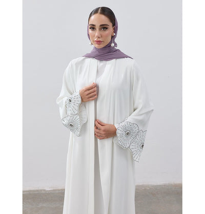 Modefa Abaya Modest Muslim Women's Crystal Burst Open Abaya - White