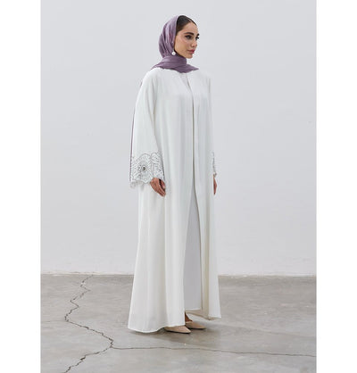 Modefa Abaya Modest Muslim Women's Crystal Burst Open Abaya - White