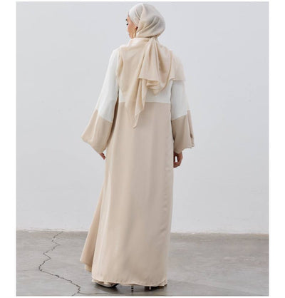 Modefa Abaya Modest Muslim Women’s Elegant Sahra Open Abaya - 9722 Cream & Beige