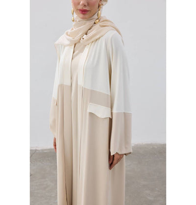 Modefa Abaya Modest Muslim Women’s Elegant Sahra Open Abaya - 9722 Cream & Beige