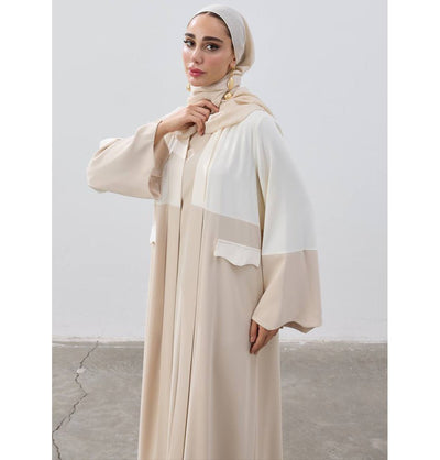 Modefa Abaya Modest Muslim Women’s Elegant Sahra Open Abaya - 9722 Cream & Beige