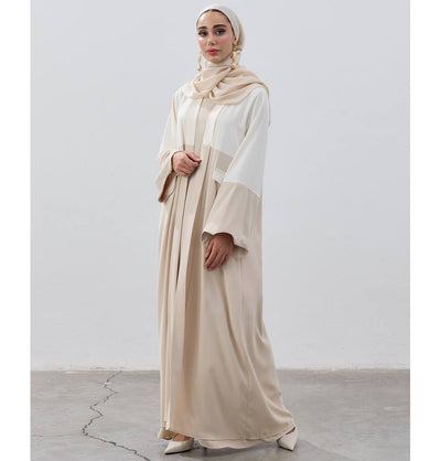 Modefa Abaya Modest Muslim Women’s Elegant Sahra Open Abaya - 9722 Cream & Beige