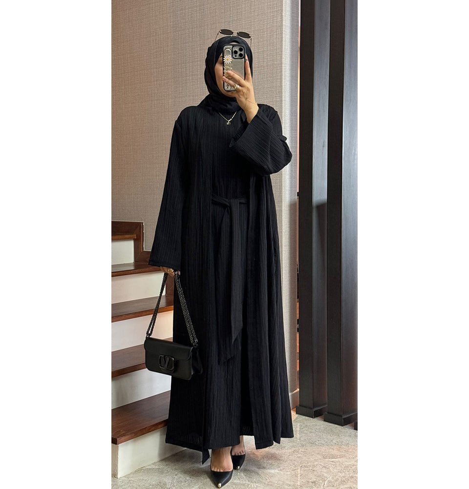 Modefa Abaya Modest Muslim Women’s Knitted Two Piece Abaya - Black