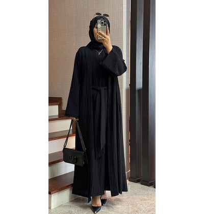 Modefa Abaya Modest Muslim Women’s Knitted Two Piece Abaya - Black