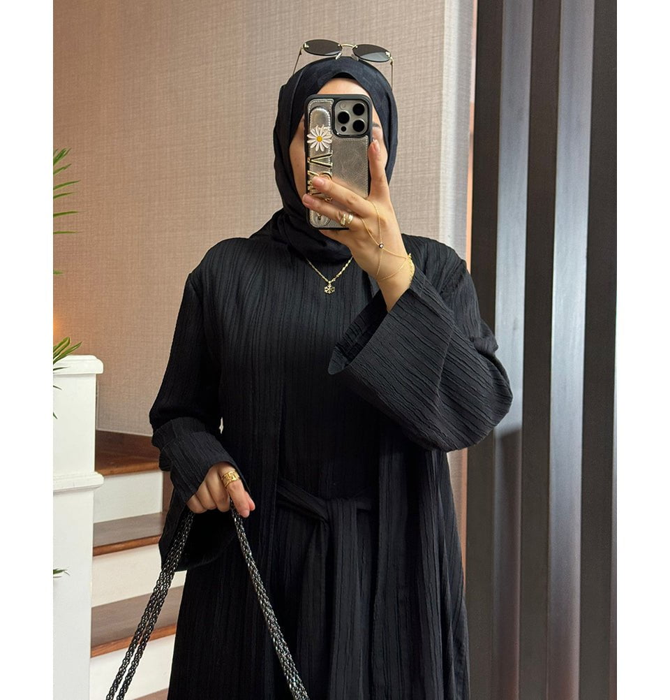 Modefa Abaya Modest Muslim Women’s Knitted Two Piece Abaya - Black