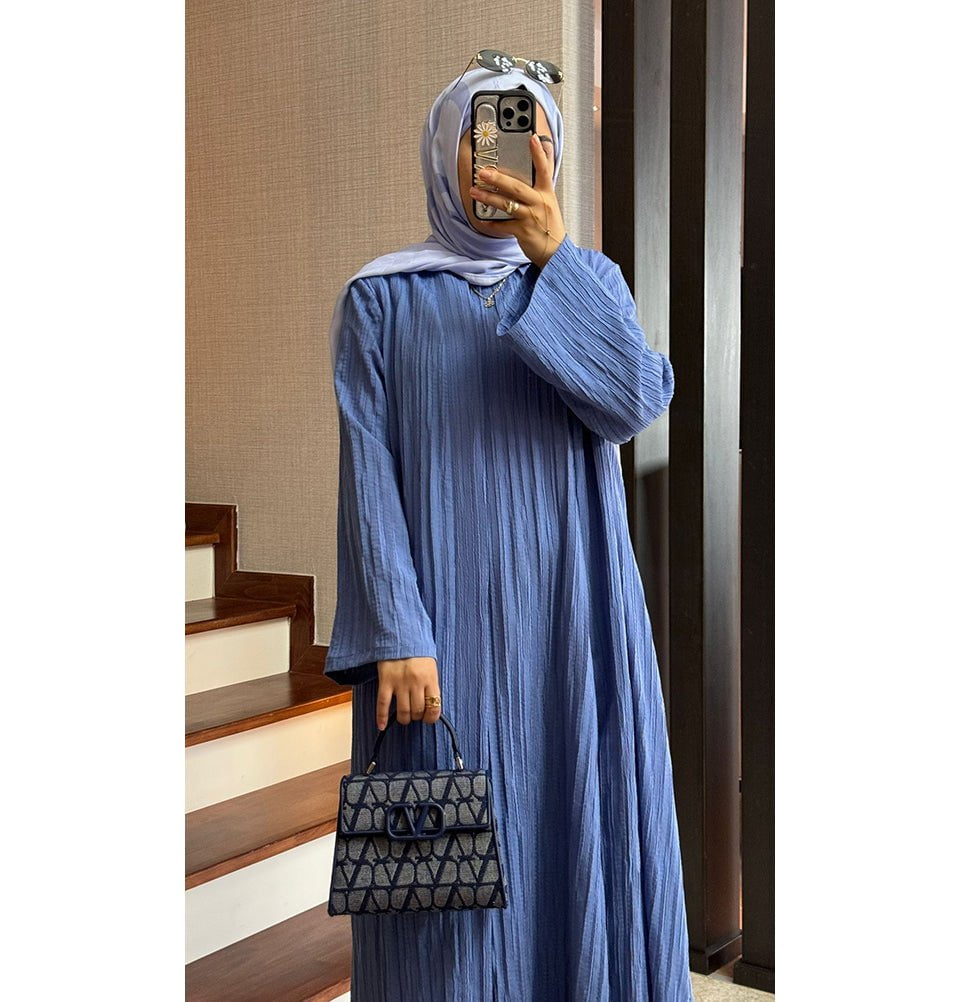 Modefa Abaya Modest Muslim Women’s Knitted Two Piece Abaya - Blue
