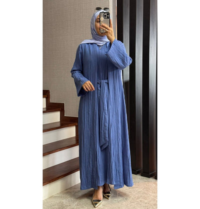 Modefa Abaya Modest Muslim Women’s Knitted Two Piece Abaya - Blue