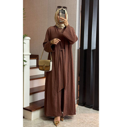 Modefa Abaya Modest Muslim Women’s Knitted Two Piece Abaya - Brown