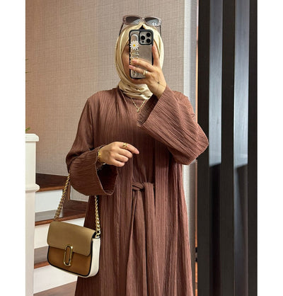 Modefa Abaya Modest Muslim Women’s Knitted Two Piece Abaya - Brown