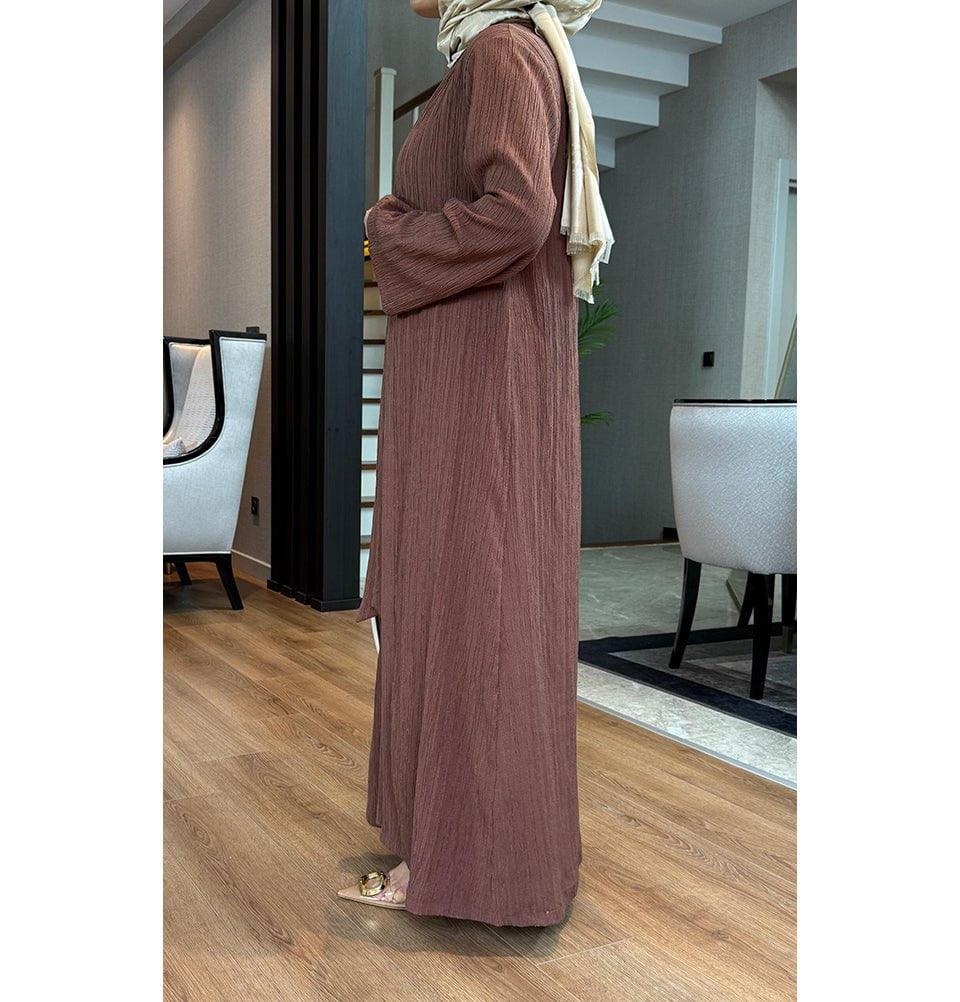 Modefa Abaya Modest Muslim Women’s Knitted Two Piece Abaya - Brown