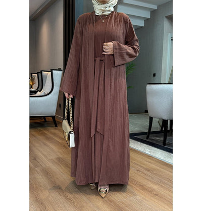 Modefa Abaya Modest Muslim Women’s Knitted Two Piece Abaya - Brown