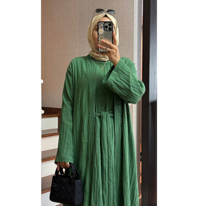 Modefa Abaya Modest Muslim Women’s Knitted Two Piece Abaya - Green