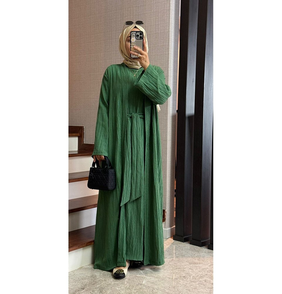 Modefa Abaya Modest Muslim Women’s Knitted Two Piece Abaya - Green
